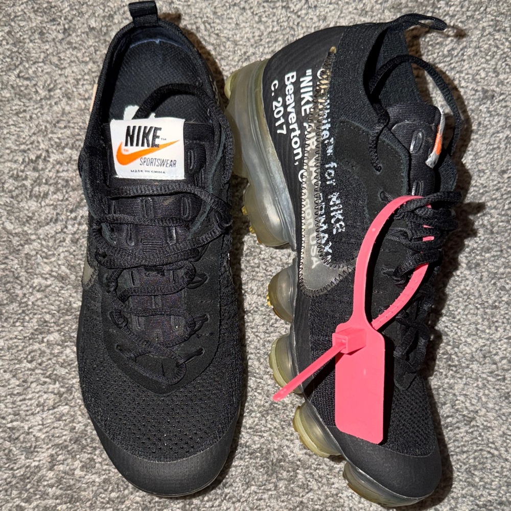 Nike (Off White Zip Tie) Black Sneakers with Orange Logo and Pink Tag - Picture 4 of 12